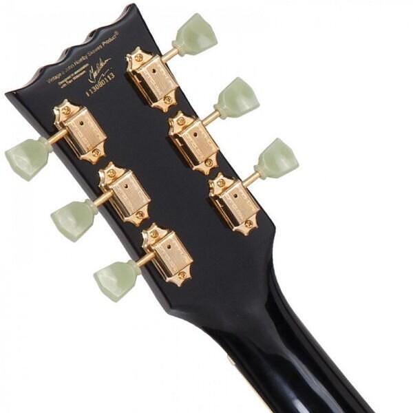 Vintage V100BB Reissued Series Guitar, Gloss Black, Gold Hardware