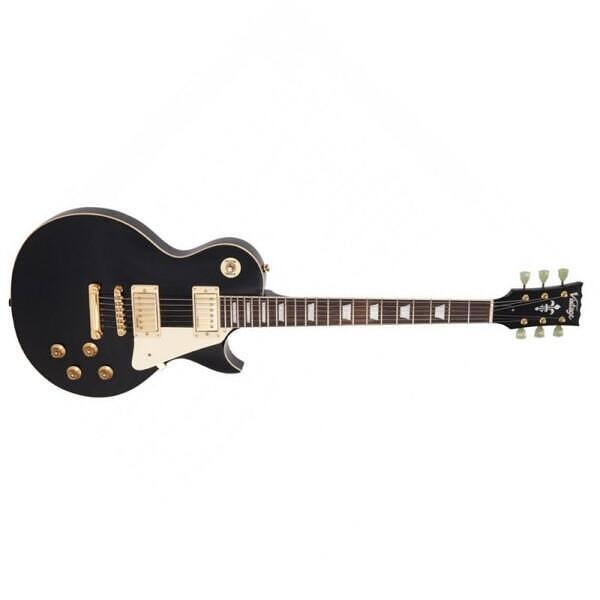 Vintage V100BB Reissued Series Guitar, Gloss Black, Gold Hardware