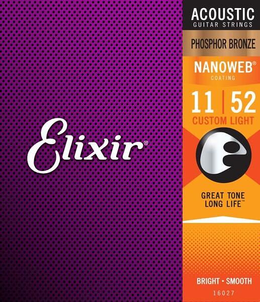 Elixir Acoustic Phosphor Bronze Nanoweb Coating, Custom Light 011"/052"