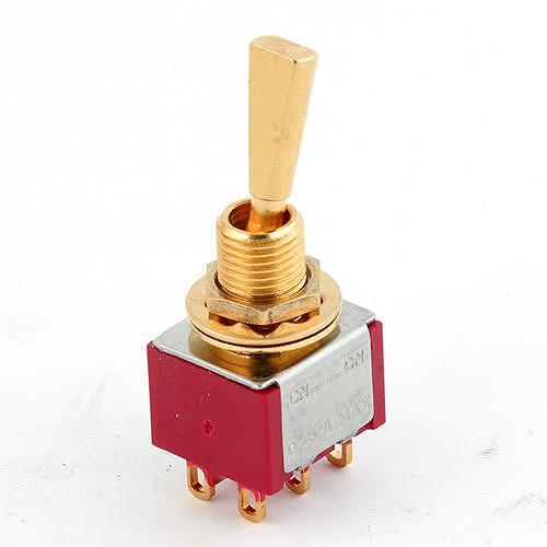 MEC Mini Toggle Switch, Solder Lug, On-On, DPDT, Gold