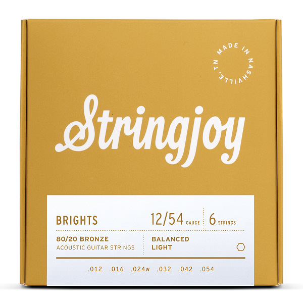 Stringjoy Brights | Light Gauge (12-54) 80/20 Bronze Acoustic Guitar Strings