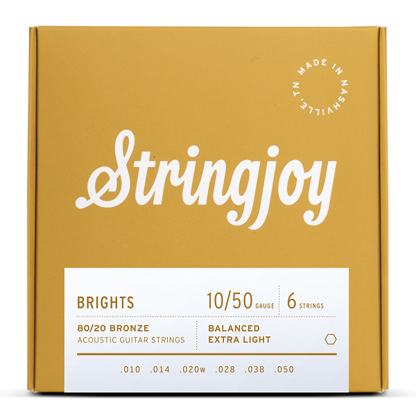Stringjoy Brights | Extra Light (10-50) 80/20 Bronze Acoustic Guitar Strings
