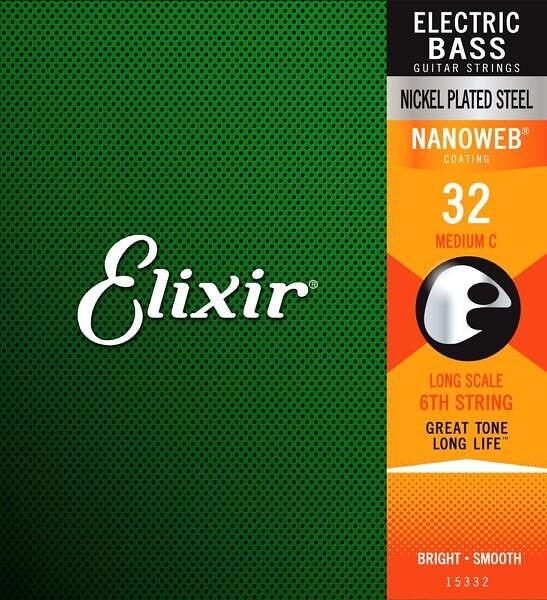 Elixir Bass Nanoweb Coating, Nickel Plated, Single String 032"