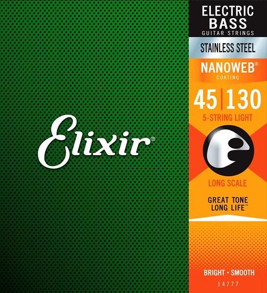 Elixir Bass Nanoweb Coating, 5-String, Stainless Steel, Light 045"/130"