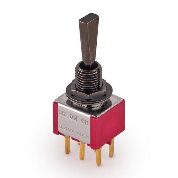 MEC Mini Toggle Switch, Flat, Print, ON/ON/ON, DPDT, Black