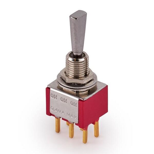 MEC Mini Toggle Switch, Flat, Print, ON/ON/ON, DPDT, Chrome