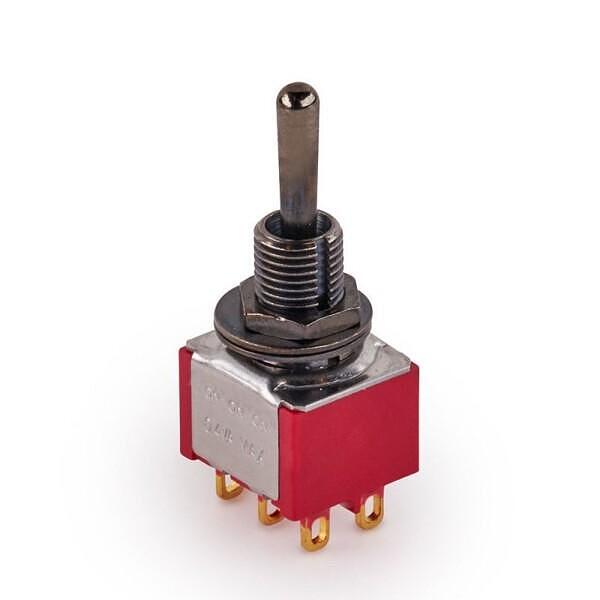 MEC Mini Toggle Switch, Long, Solder Lugs, ON/ON/ON, DPDT, Black