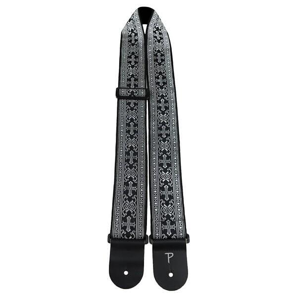 Perri's 2.5” Strap Metallic Silver Cross Design Jacquard with Leather Ends