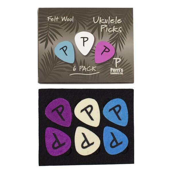 Perri's LP-FUP1 Felt Wool Ukulele Picks 6 Pack, Teal, Purple, White