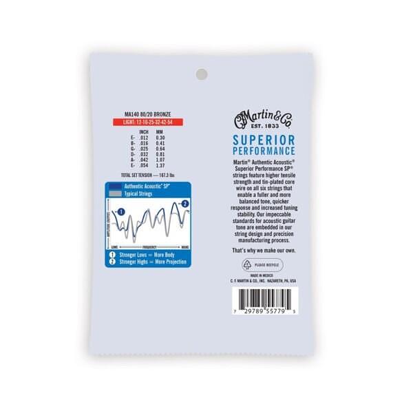 Martin MA140 Authentic Acoustic Strings, Bronze 80/20, Light .012"-.054"