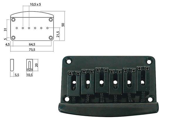 Boston Bridge-Tailpiece, Stallion 1580, Pitch 10.5mm, Strings Through Body, Black