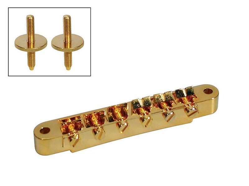 Boston Bridge For E-Guitar, Tune-O-Matic, Stud Spacing 74mm, Stud Diam 4mm, Gold