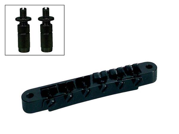 Boston Bridge For E-Guitar, Tune-O-Matic, Stud Spacing 73.5mm, Stud Diam 6mm, Black