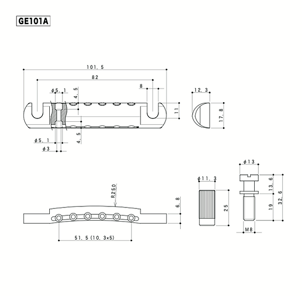 Gotoh Tailpiece, LP-Model, 82mm, Aluminium, Nickel