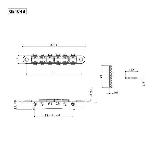 Gotoh Bridge, Tune-O-Matic, Thumbwheel, 74mm, Hard Zinc Saddles, Nickel