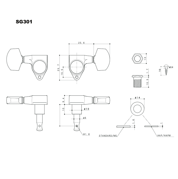 Gotoh Machine Heads For Guitar, 3x3, Ratio 1:18, Chrome Button, Chrome