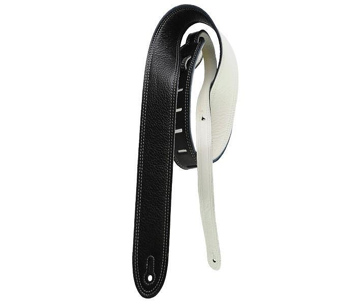 Perri's 2″ Deluxe Soft Italian Leather Reversible Guitar Strap, Black Top White Bottom