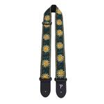 Perri's 2” High Quality Jacquard Guitar Strap, Yellow Suns On Emerald Green