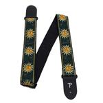 Perri's 2” High Quality Jacquard Guitar Strap, Yellow Suns On Emerald Green