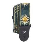 Perri's 2” High Quality Jacquard Guitar Strap, Yellow Suns On Emerald Green