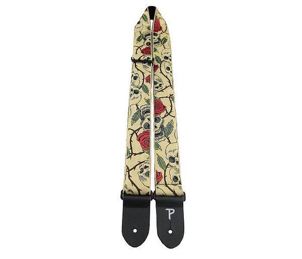 Perri's 2” High Quality Jacquard Guitar Strap, Skulls and Roses