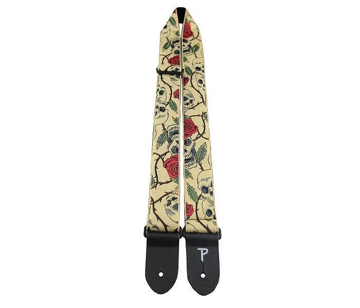 Perri's 2” High Quality Jacquard Guitar Strap, Skulls and Roses