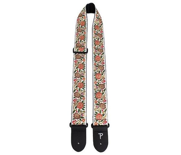 Perri's 2” High Quality Jacquard Guitar Strap, White with Floral Trail