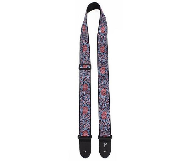 Perri's 2” High Quality Jacquard Guitar Strap, Blue and Red Flower Pattern
