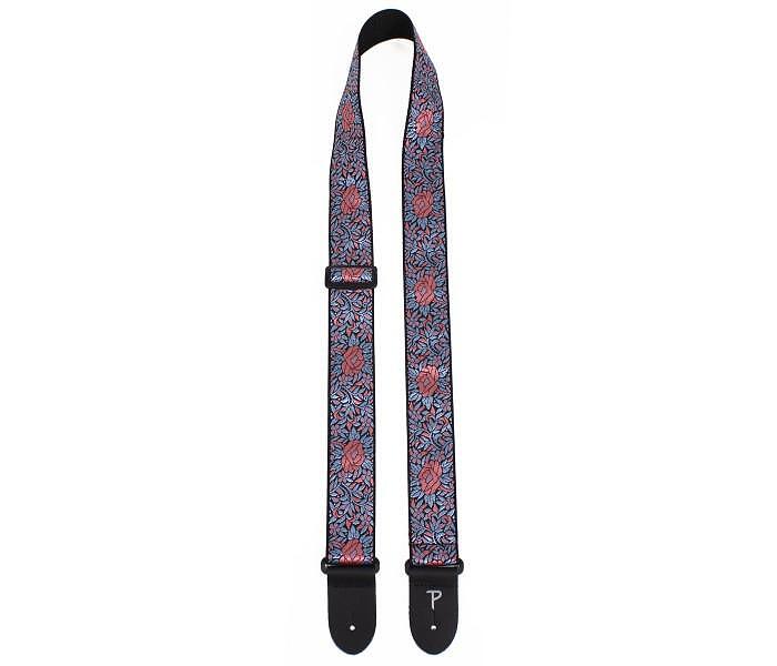 Perri's 2” High Quality Jacquard Guitar Strap, Blue and Red Flower Pattern