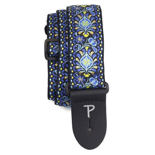 Perri's 2” High Quality Jacquard Guitar Strap, Blue Yellow Geo Floral