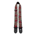 Perri's 2” High Quality Jacquard Guitar Strap, Red/Gold Roses On Black