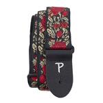 Perri's 2” High Quality Jacquard Guitar Strap, Red/Gold Roses On Black