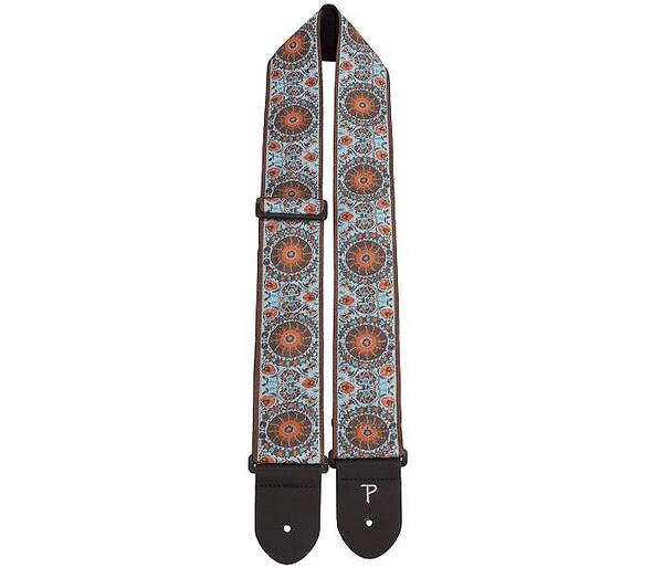 Perri's 2.5” Jacquard Guitar Strap, Light Blue and Orange Medallion Design
