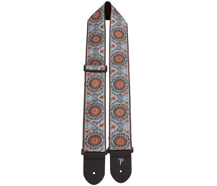 Perri's 2.5” Jacquard Guitar Strap, Light Blue and Orange Medallion Design
