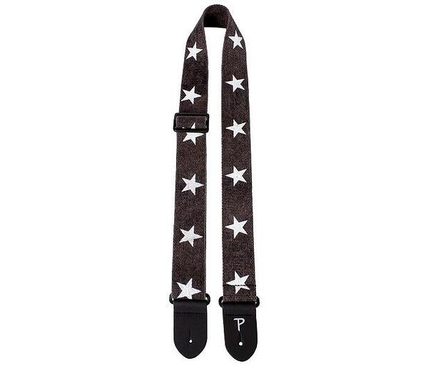 Perri's 2” Deluxe Cotton Guitar Strap, White Stars On Distressed Grey