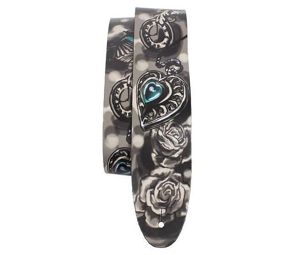 Perri's 2.5" Direct To Leather Printed Guitar Strap, Heart and Roses Tattoo Sleeve