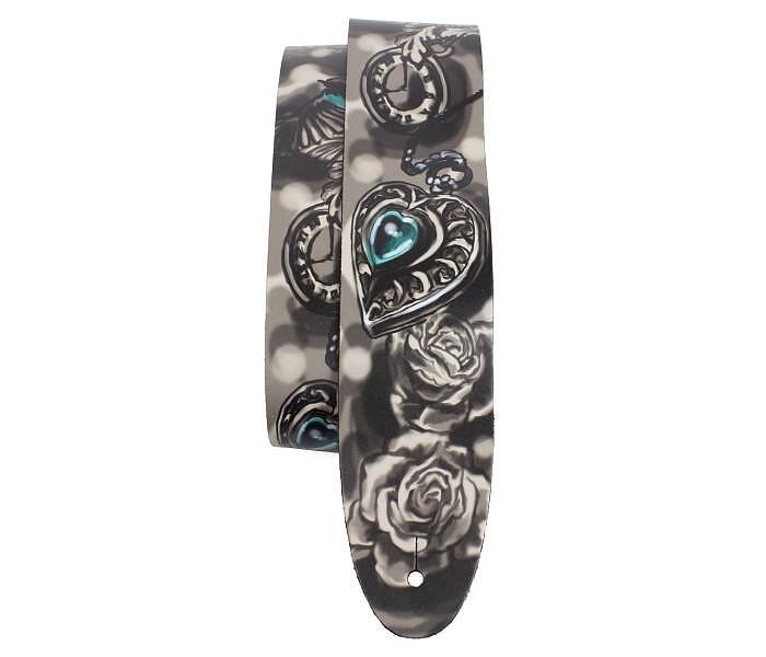 Perri's 2.5" Direct To Leather Printed Guitar Strap, Heart and Roses Tattoo Sleeve