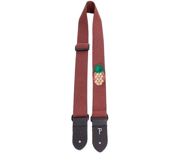 Perri's 1.5" Cotton Ukulele Strap, Brown With Pineapple Embroidery