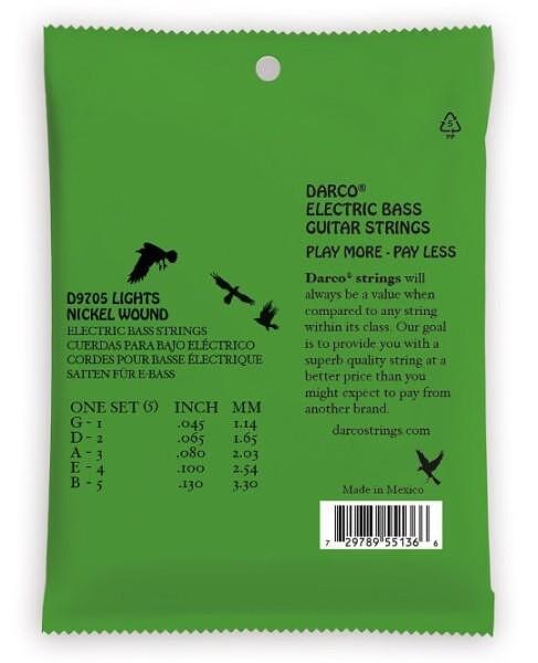 Darco D9705 Electric Bass Guitar Strings, 5-String Nickel Wound, Light .045-.130"