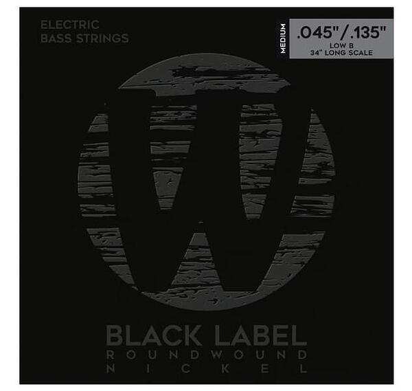 Warwick Black Label Bass String Set, Nickel Plated Steel, 5-String, Low B, Medium, 045"/135"