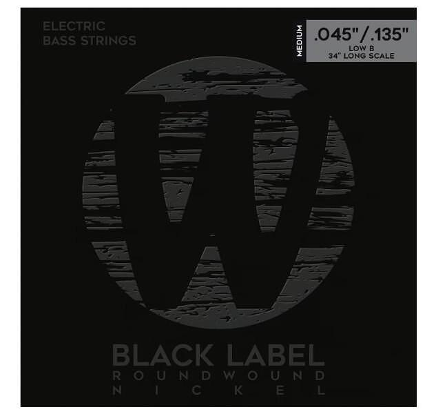 Warwick Black Label Bass String Set, Nickel Plated Steel, 5-String, Low B, Medium, 045"/135"