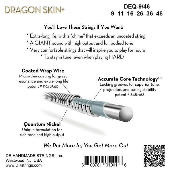 DR Strings Dragon Skin+ Electric Light to Medium 009"/046"