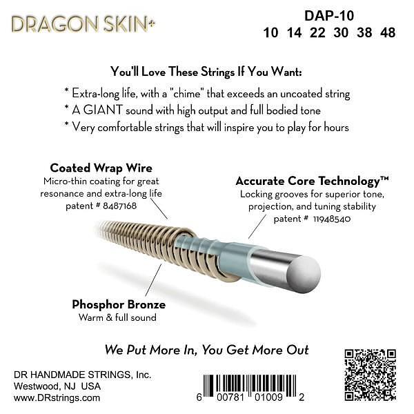 DR Strings Dragon Skin+ Acoustic Phosphor Bronze Extra Light 010"/048"