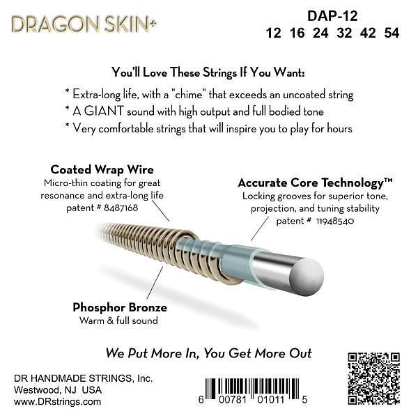 DR Strings Dragon Skin+ Acoustic Phosphor Bronze Light 012"/054"