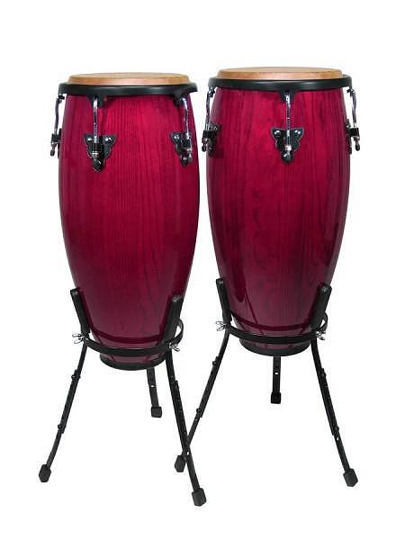 Hayman Conga Set, 10"+11", Hardwood, With Basket Style Stand, Winered