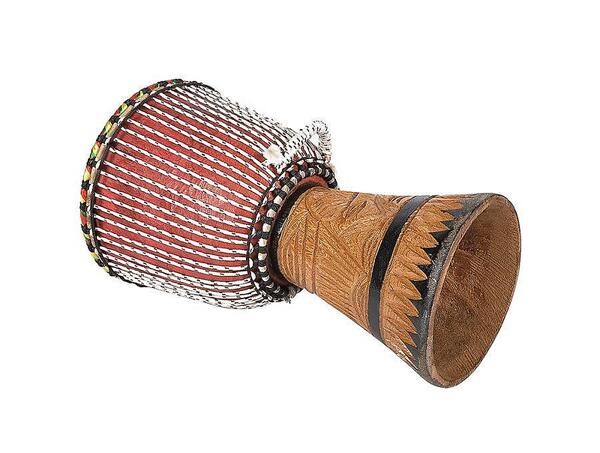 Kangaba Medium Djembé Senegal, Teak Wood, Goat Skin Head, Nylon String, approx. 29x54cm