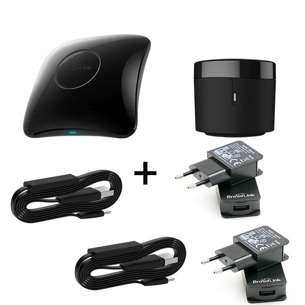 Комплект универсално дистанционно BroadLink RM4 Pro +RM4 Mini +2xHTS2 +2xUSB Power Комплект универсално дистанционно BroadLink RM4 Pro +RM4 Mini +2xHTS2 +2xUSB Power
