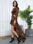 Шифонена рокля Дива в леопардов принт с дълги ръкави