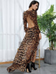 Шифонена рокля Дива в леопардов принт с дълги ръкави