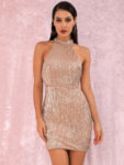 Еластична мини пайетена рокля Евиана в сребрист цвят-Copy
